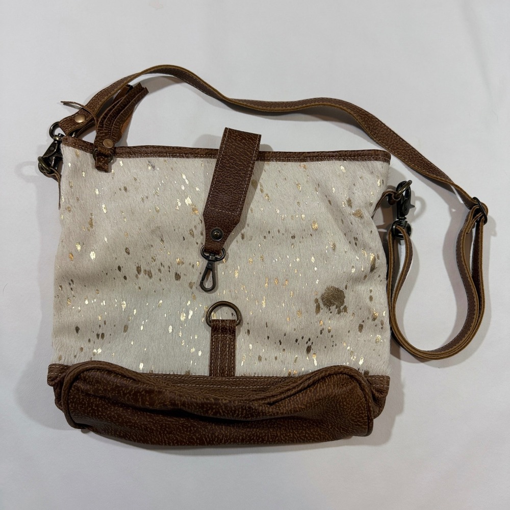 Myra Bag Crossbody Bag Women OS Brown Hair-on-Hide Gold Splatter Leather Canvas